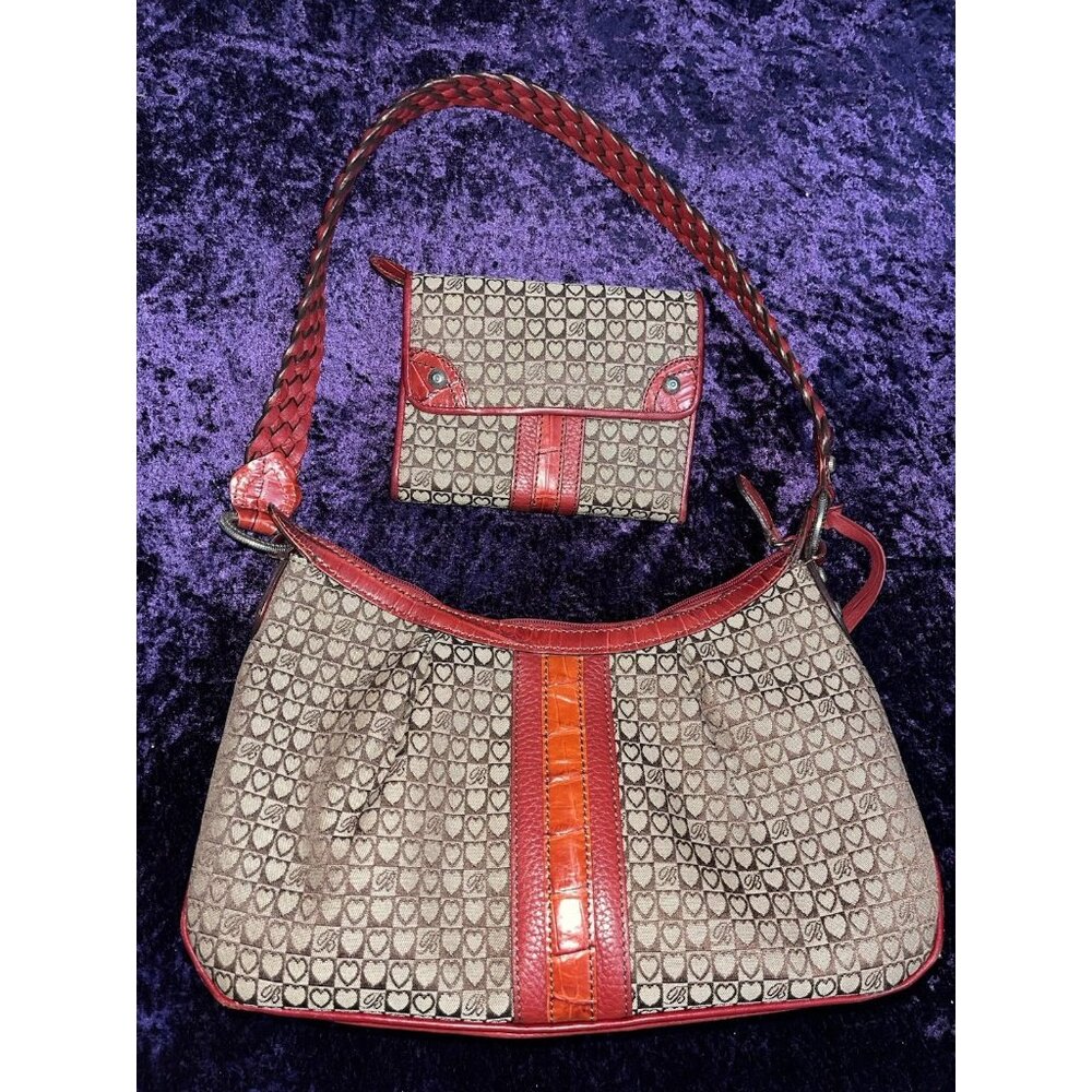 Brighton Purse Matching Wallet Joanna Red Brown Heart Logo Purse Mini Handbag